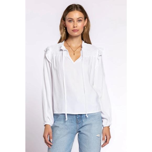 Cloth & Stone White Smocked Long‎ Sleeve Blouse - Size M - Picture 1 of 8